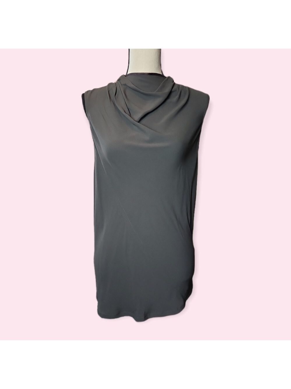 Rick Owens High Drape Neck Exposed Zipper Sleeveless Blouse Gray Dark Dust Sz 8